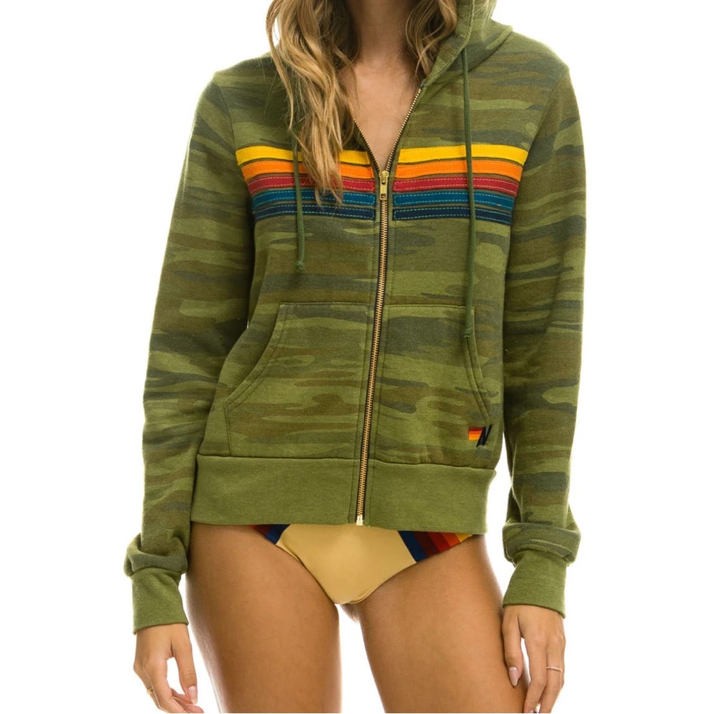 Aviator Nation Camouflage Stripe Hoodie Sweatshirt Size L